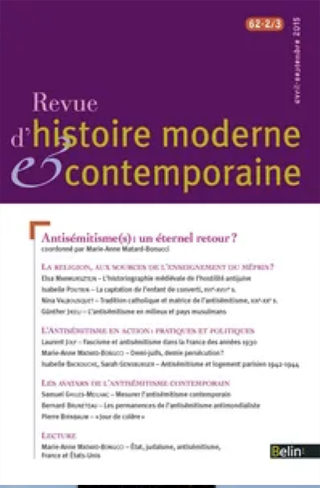 Backouche, Isabelle, Gensburger, Sarah, « Très chers voisins. Antisémitisme et politique du logement » in Revue d’Histoire Moderne et Contemporaine, vol.62, n°2, 2015, pp.172-200